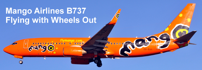 Mango Airlines Boeing 737-800 flying with wheels out
