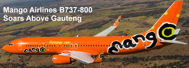 Mango Airlines Boeing 737-800 flying above Gauteng