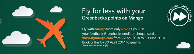 Mango Airlines Nedbank Greenbacks "Fly for less" special