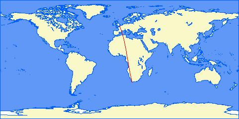 London to Cape Town flight path