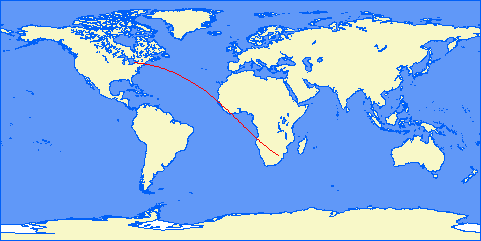 flight path from Johannesburg to Toronto (South Africa)