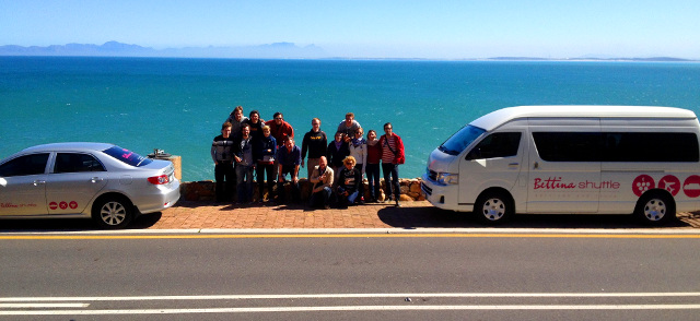 Bettina Shuttle bus in Gordon's Bay with German tourists