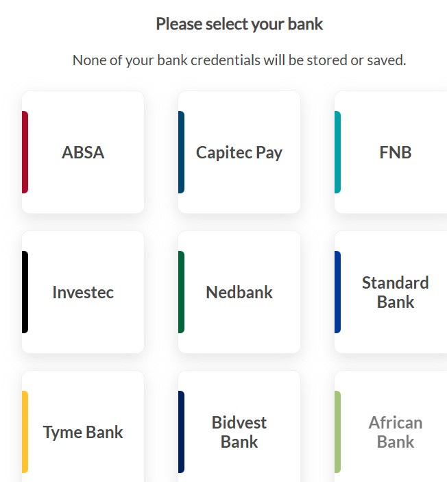 City to City bus ticket payment with EFT - select bank