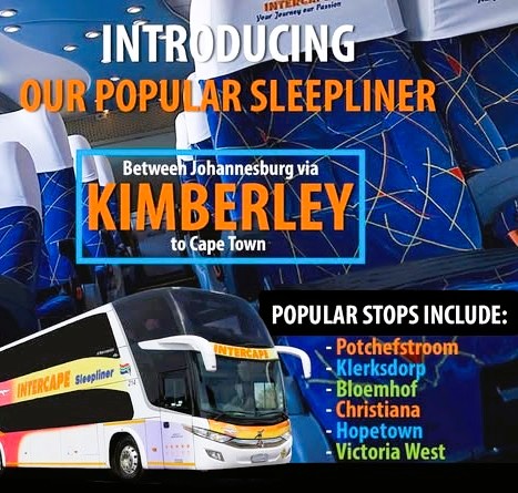 Introducing the popular Sleepliner between Johannesburg via Kimberley to Cape Town. Intercape bus