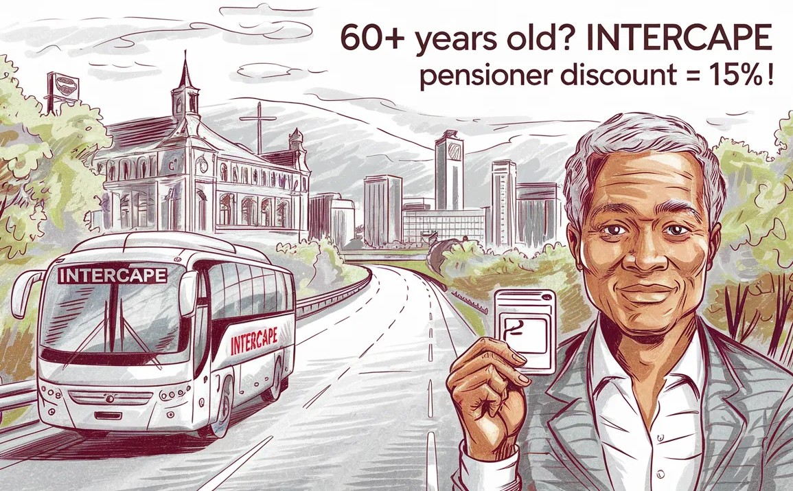 An Intercape bus leaving Johannesburg with a senior citizen