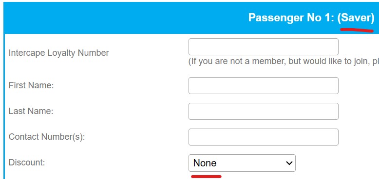 No discounts available when booking Intercape Saver class tickets
