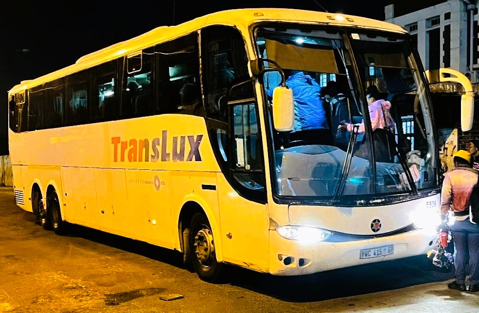 Translux bus being boarded at Germiston Station
