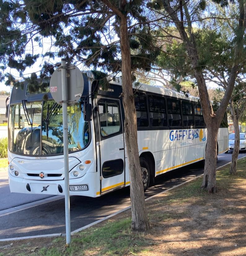 Gaffleys bus parked in Pinelands, Cape Town