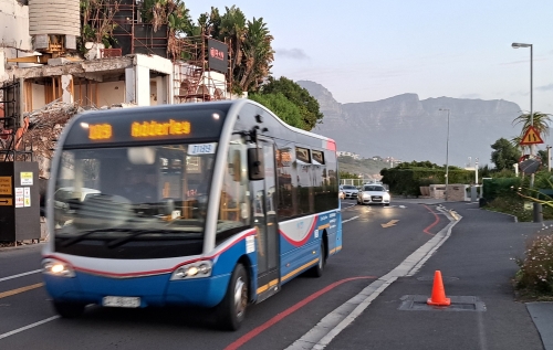 MyCiti bus driving in Clifton towards Adderley Street in Cape Town CBD