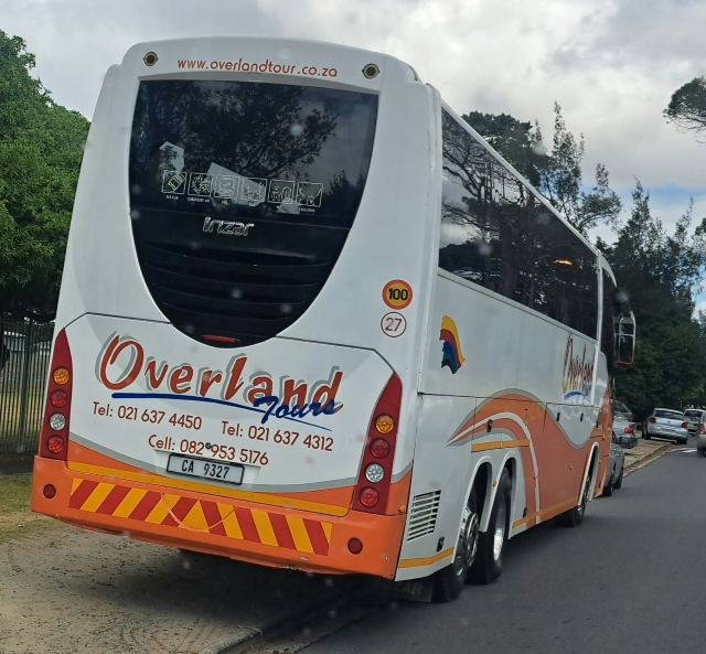 Overland Tours bus parked outside Pinelands High School