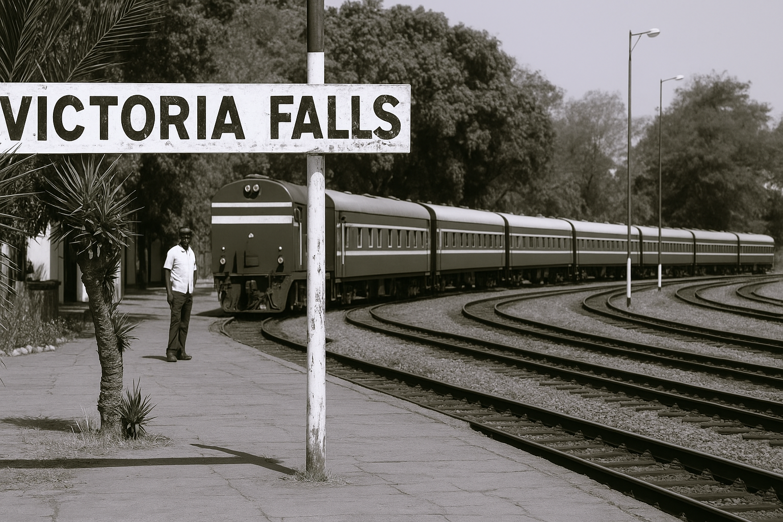 The Blue Train arriving at Victoria Falls Station