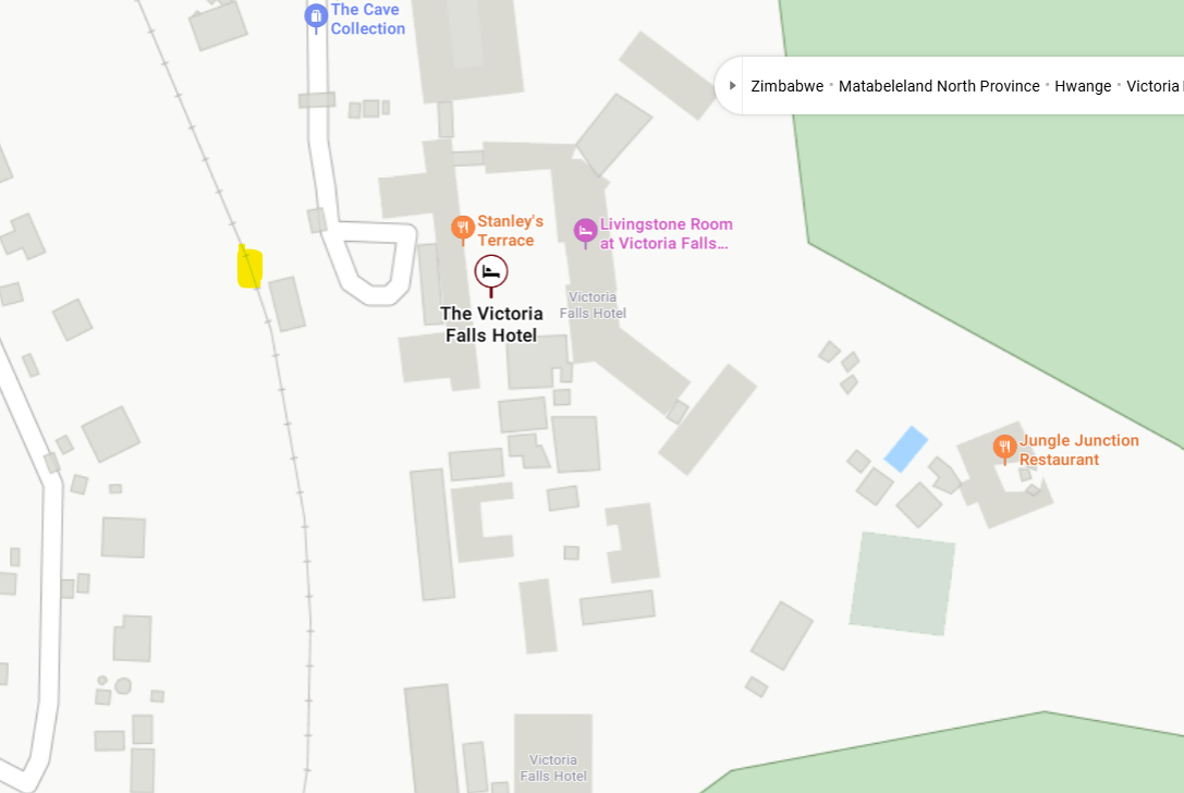 Map showing exactly where Rovos Rail arrives in Victoria Falls