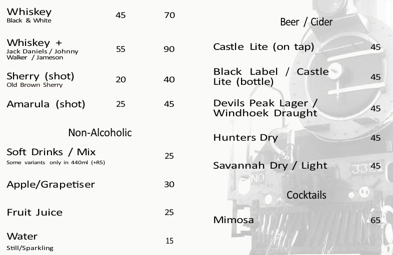 Non-alcoholic drinks on Ceres Rail