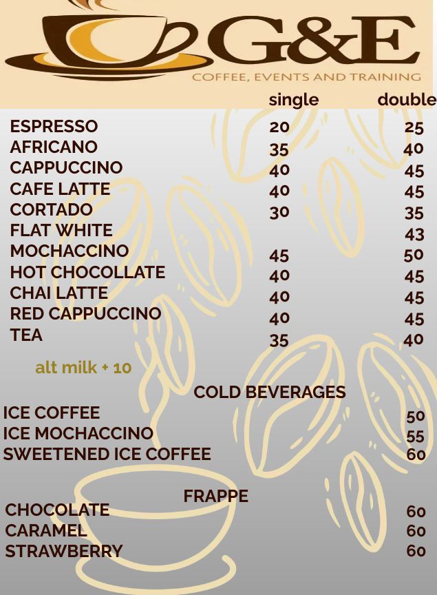 Coffee menu on Ceres Rail