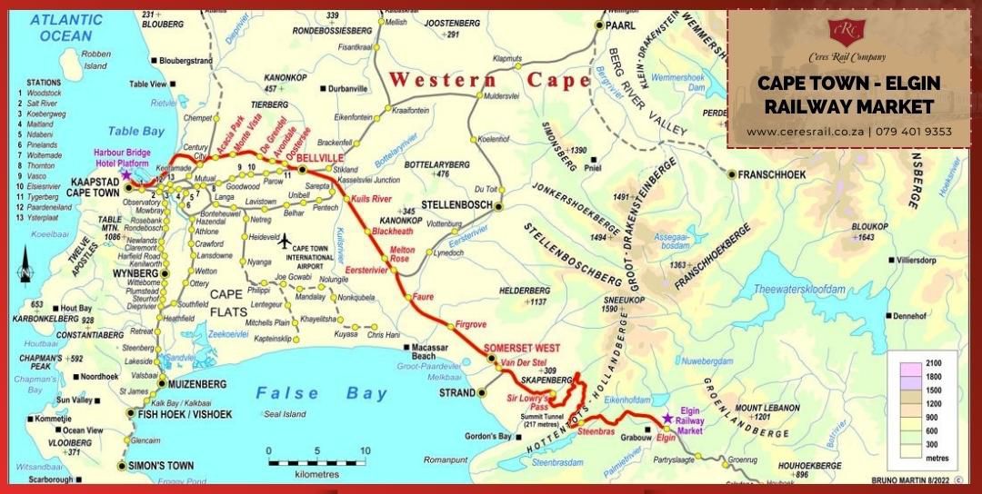 Ceres Rail Map from Cape Town to Elgin