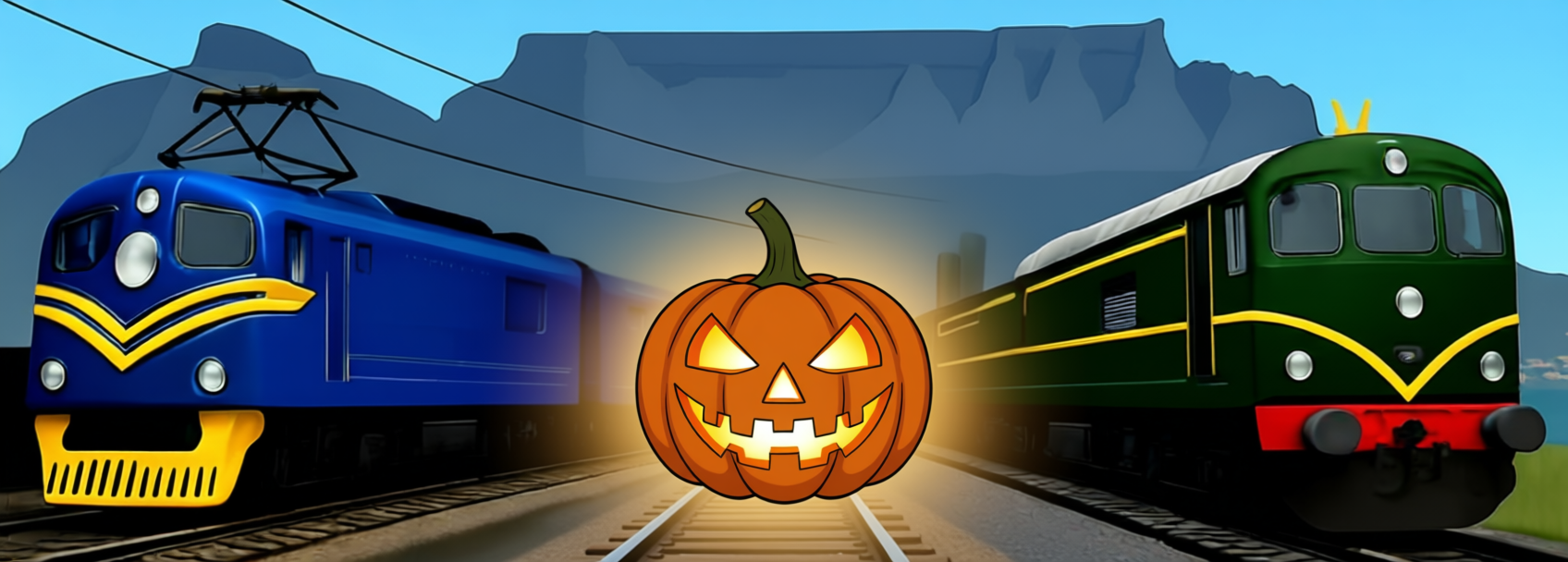 The Blue Train and Rovos Rail with Halloween pumpkin