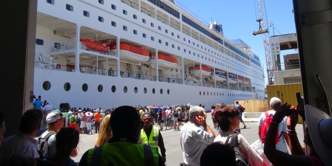 our first view of the MSC Sinfonia as we exited the shed at E-Berth, Cape Town