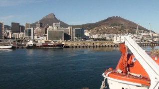 life boat with Cape Town in the background