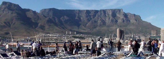 view of Table Mountain as we cruise into Cape Town harbour