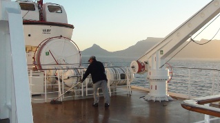 cleaning on the MSC Melody in the early morning