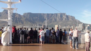 top deck of the MSC Melody entering Cape Town