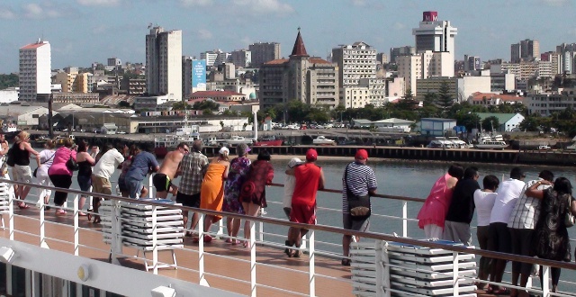 cruising into Maputo on the MSC Sinfonia