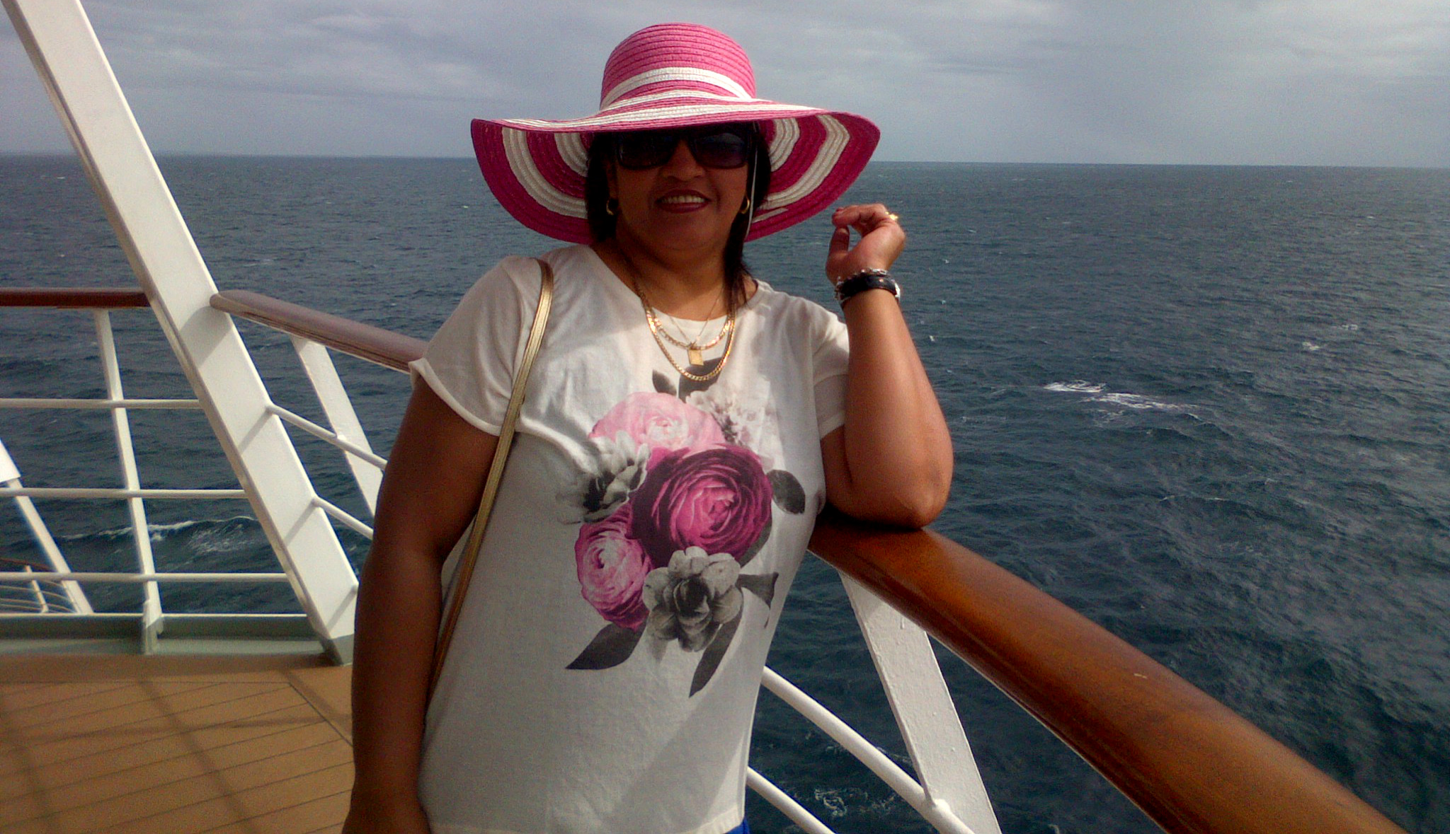 posing on the deck of the MSC Sinfonia