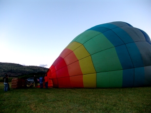 hot air balloon filling with air
